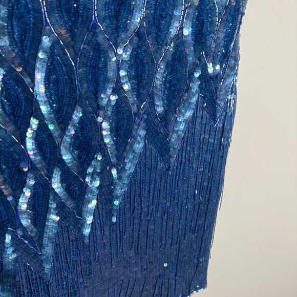 Vintage blue beaded sequin embellished dress - Picture 3 of 6